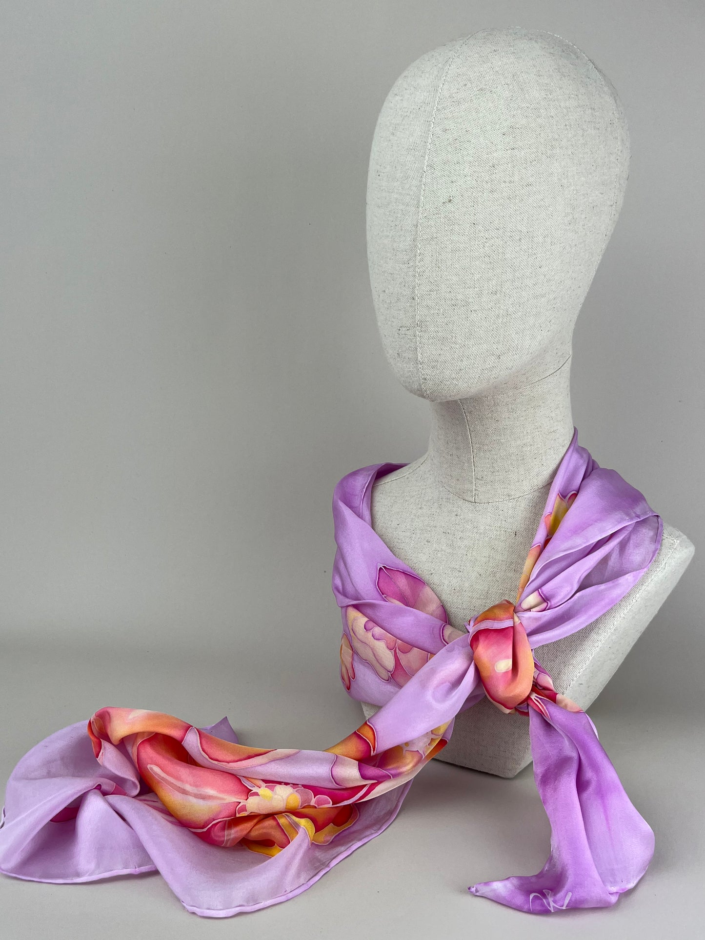 Fire Flowers in Lilac - Long silk scarf handmade