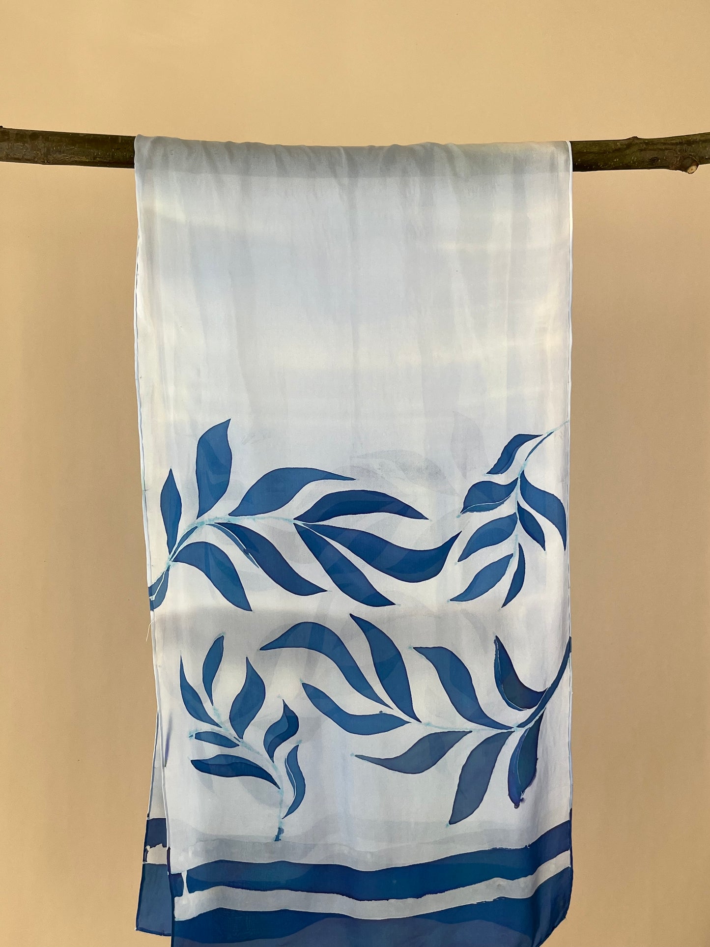 Olive branch in blue grey - handmade 100% square silk scarf