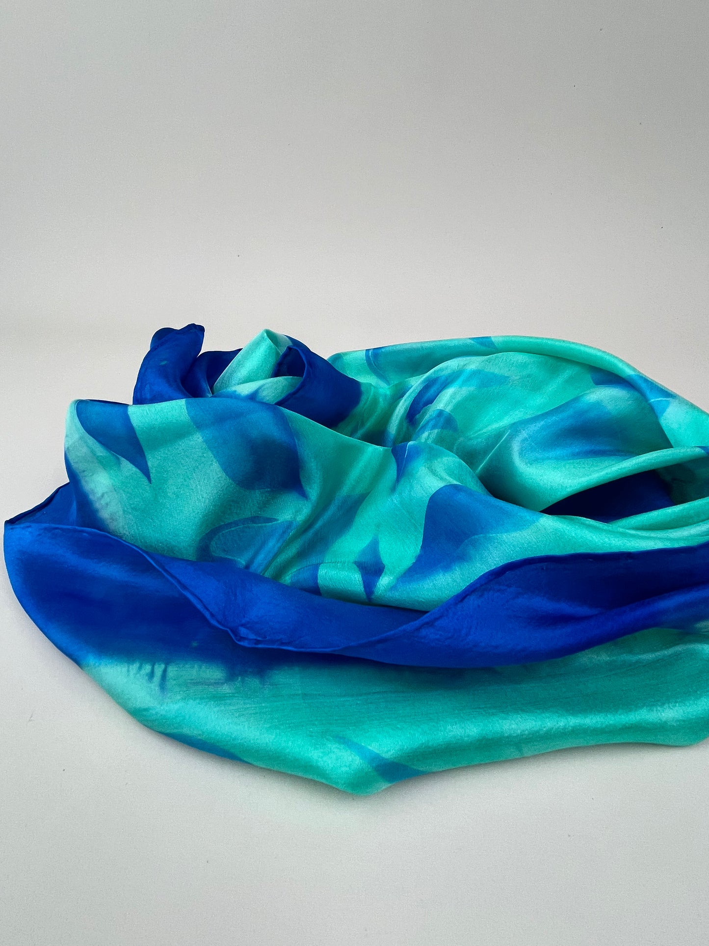 Bright Blue Olive - Silk Scarf hand painted and handmade beautiful gift