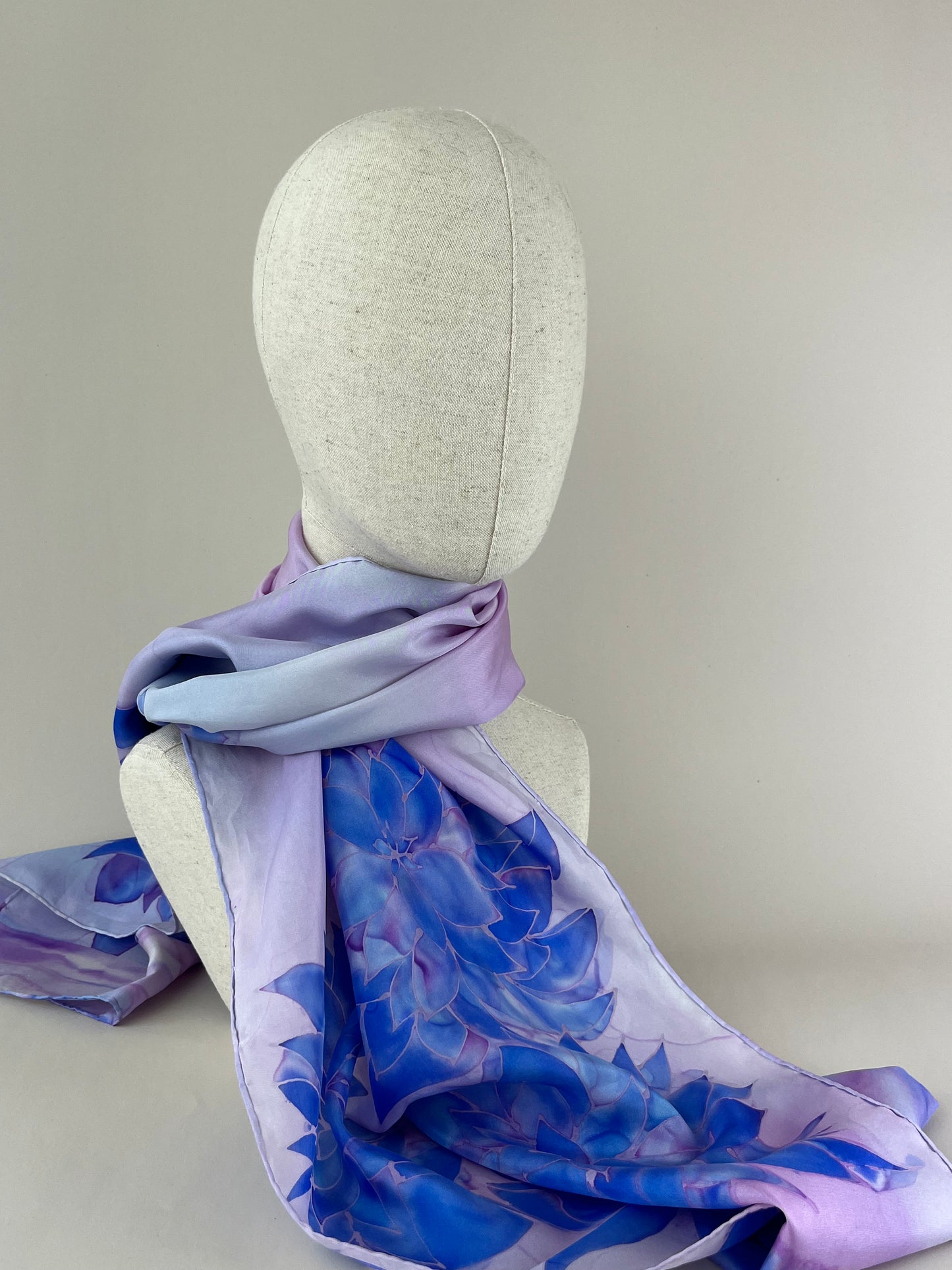 Nesrin Lilac - Long Silk Scarf Unique and Handmade