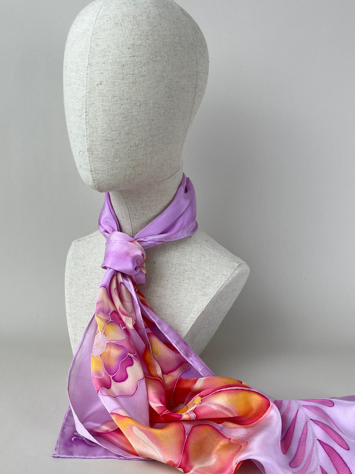 Fire Flowers in Lilac - Long silk scarf handmade