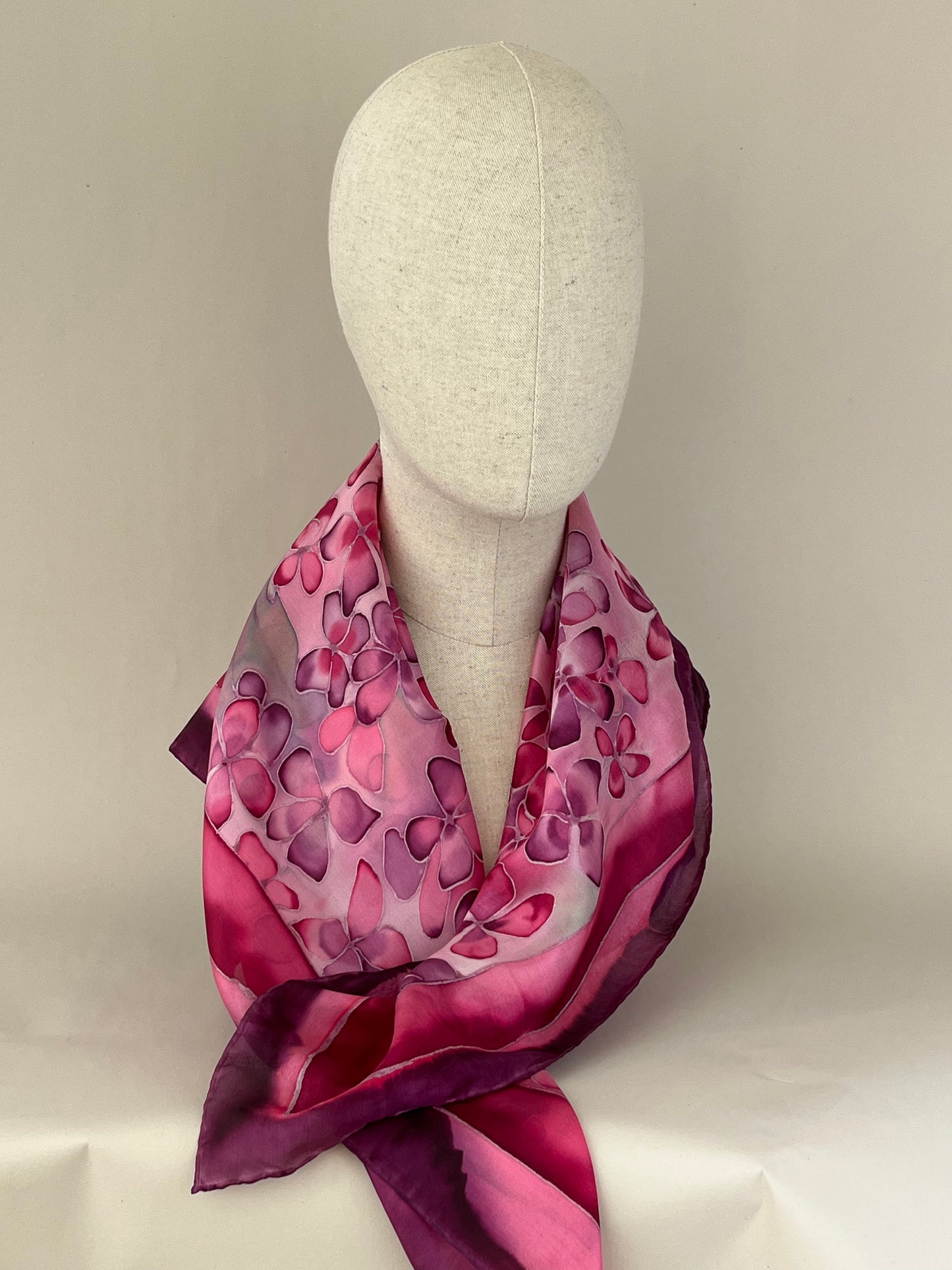 Hydrangea in burgundy - square scarf 100% silk