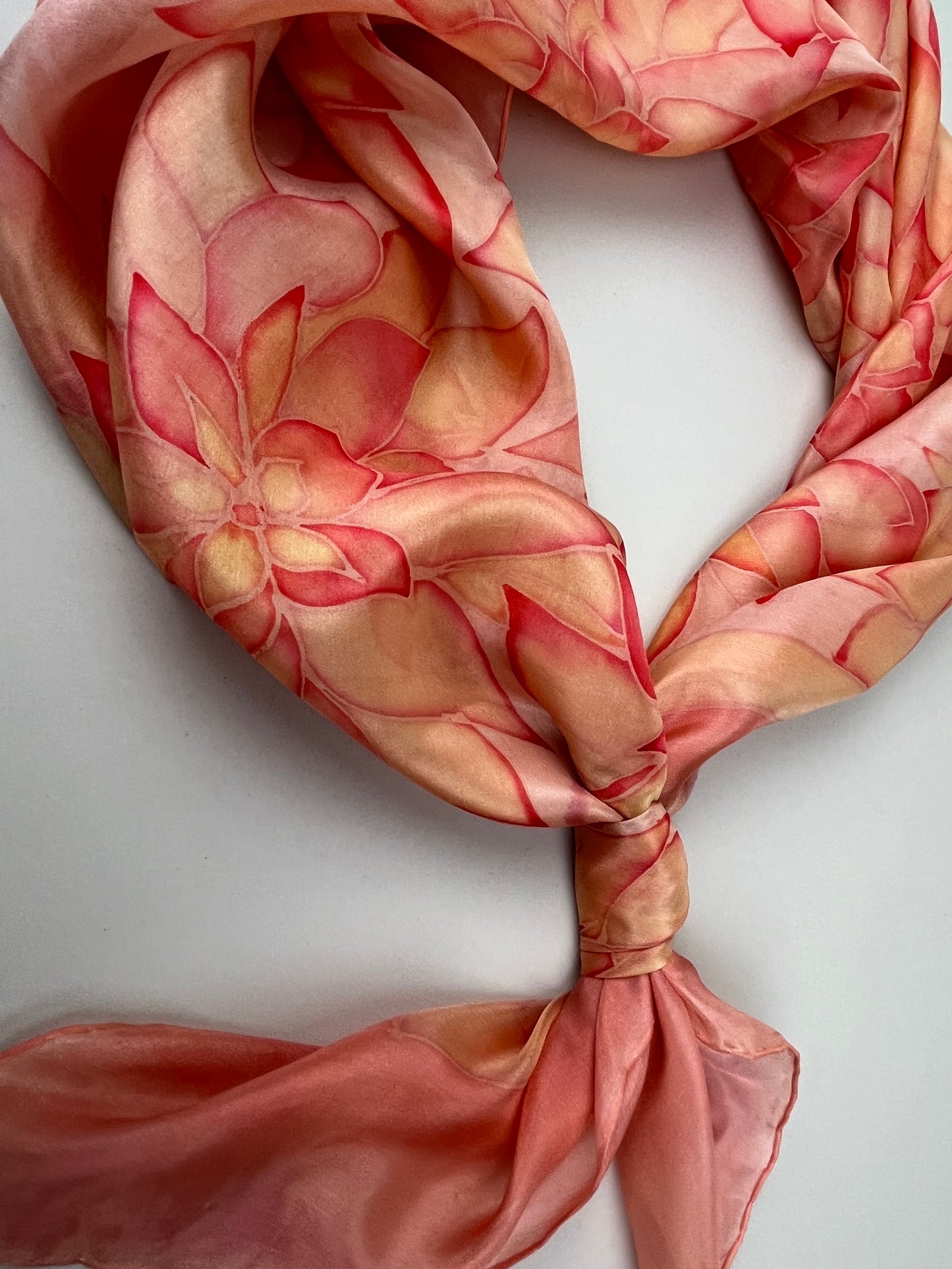 Nesrin - silk scarf in floral orange, peach and coral Handmade