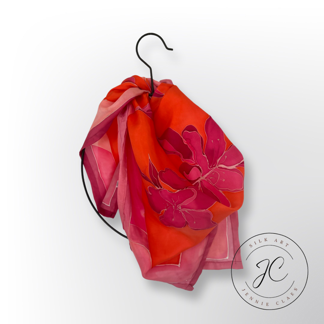 Crimson Magnolia Handmade 100% Silk Scarf