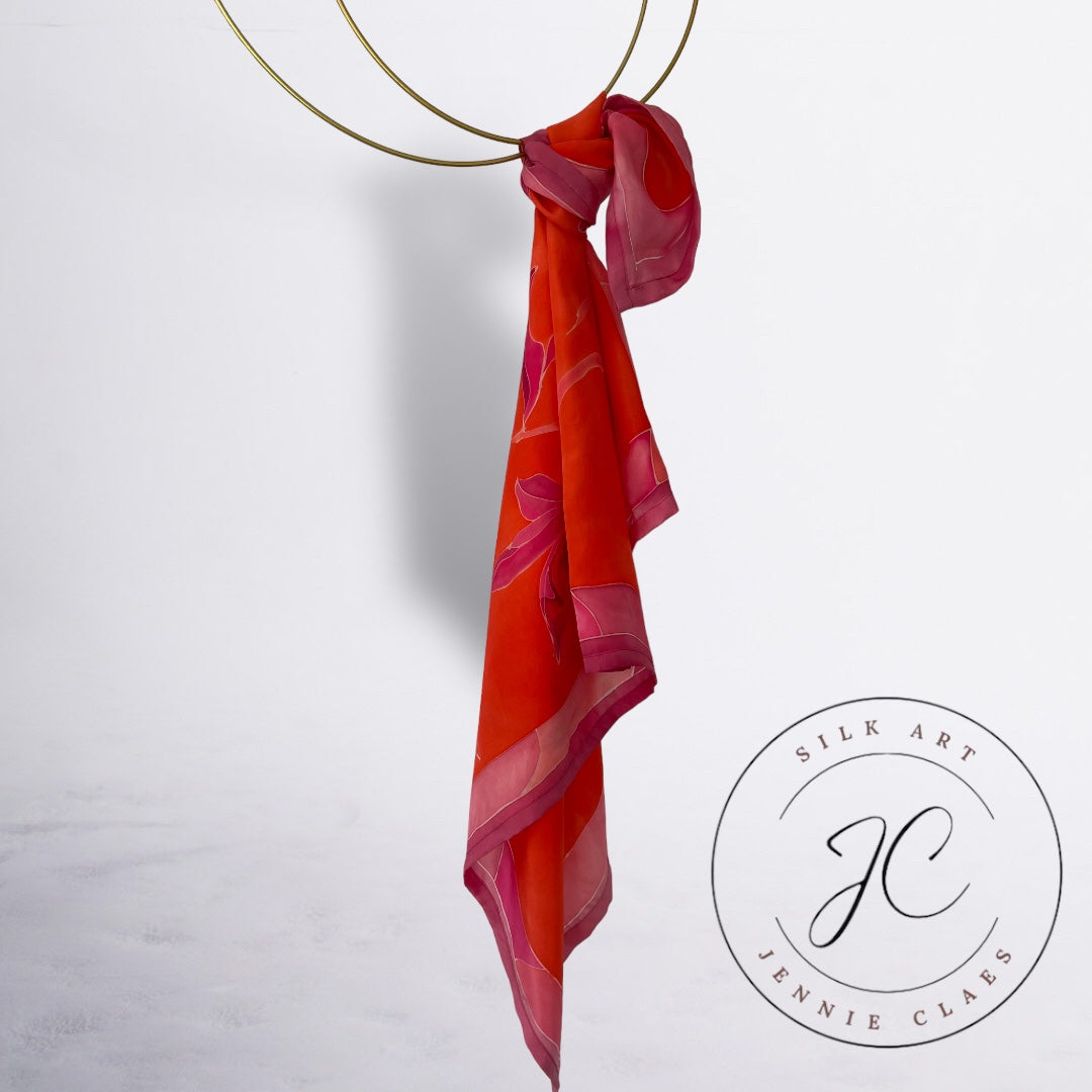 Crimson Magnolia Handmade 100% Silk Scarf