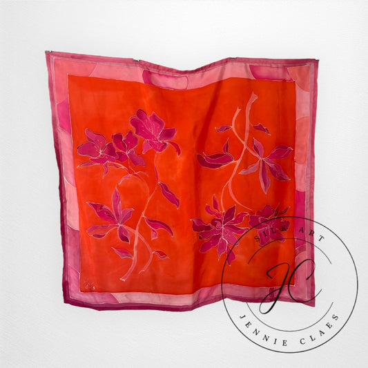 Crimson Magnolia Handmade 100% Silk Scarf